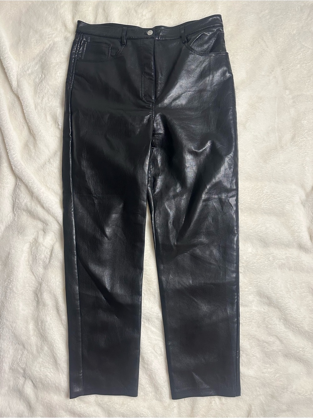 Aritzia Black Leather Straight-Leg Pants